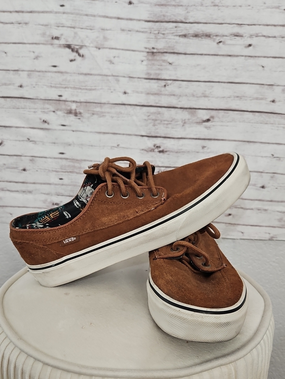 Vans Brown Suede Slip-On Lace-Up Loafers
